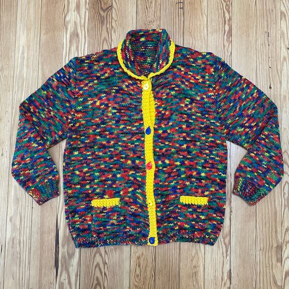 80s Space Dye Knit Cardigan Sweater - Women's Medium - Picture 1 of 5
